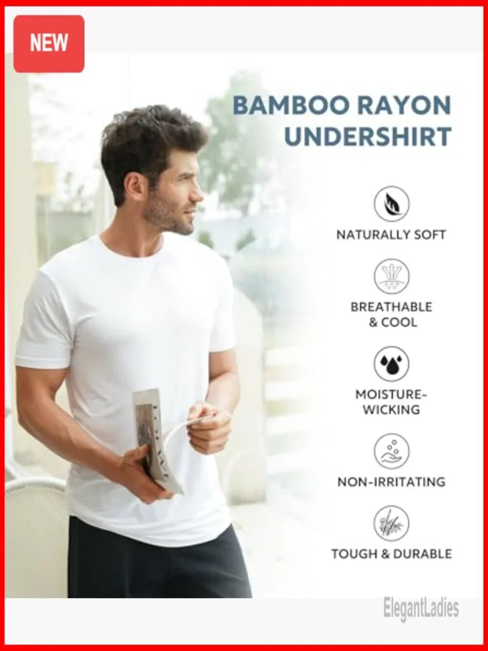Moisture-Wicking Bamboo Undershirts 3-Pack Slim Fit Long Stay-Tucked